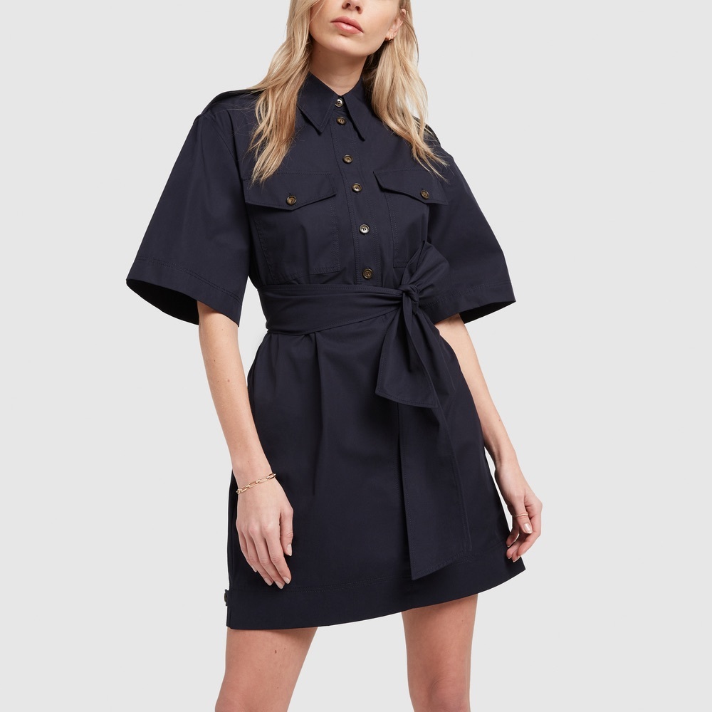 G.Label GOOP Roxanne Utility Boxy Shirt Dress Navy Blue Cotton Tie Waist